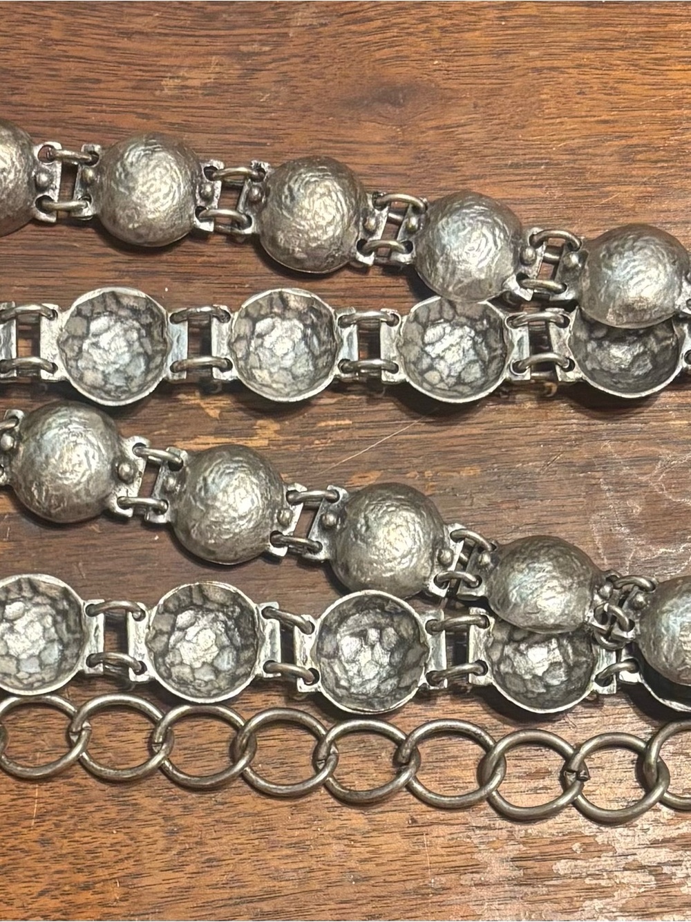 Vintage-Inspired Silver Link Hammered Coin Statement Belt Chain